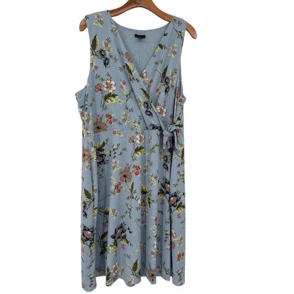 Ann Taylor dress size XL womens Floral Sleeveless faux Wrap  Light Blue knit